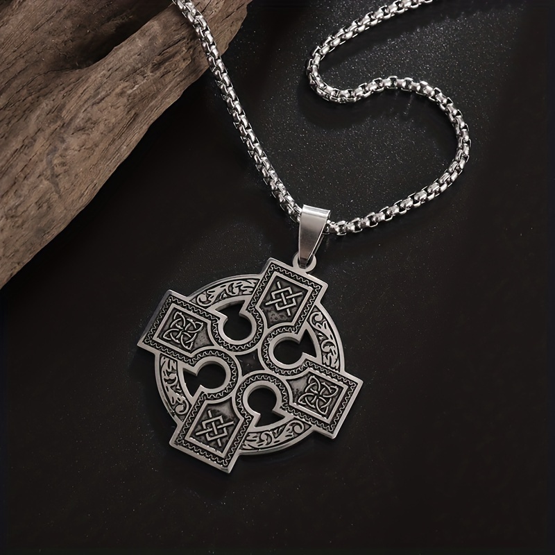 Celtic Knot Cross Pendant Stainless Steel Necklace Irish Symbol Amulet